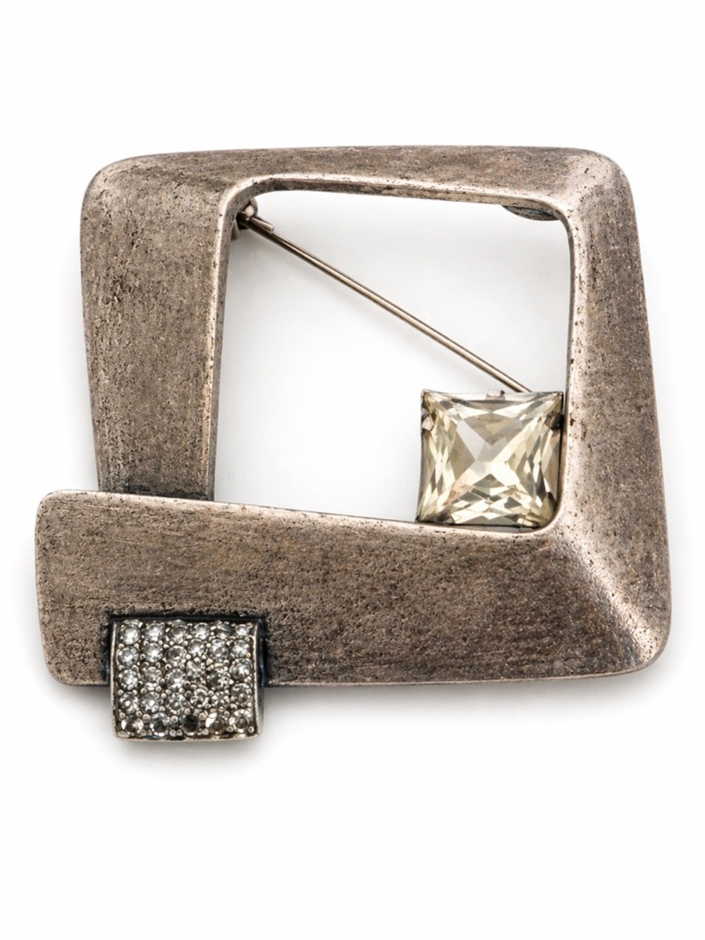 Geometric Square Brooch with Champagne Crystal Accent